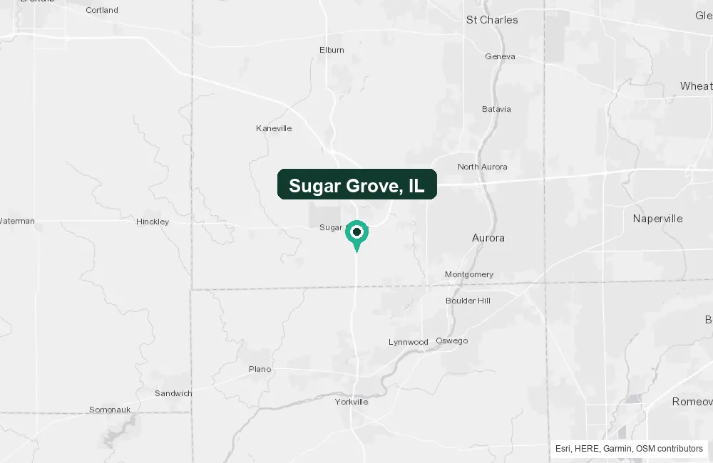 Map of Sugar Grove, Illinois and the surrounding Kane County area service area